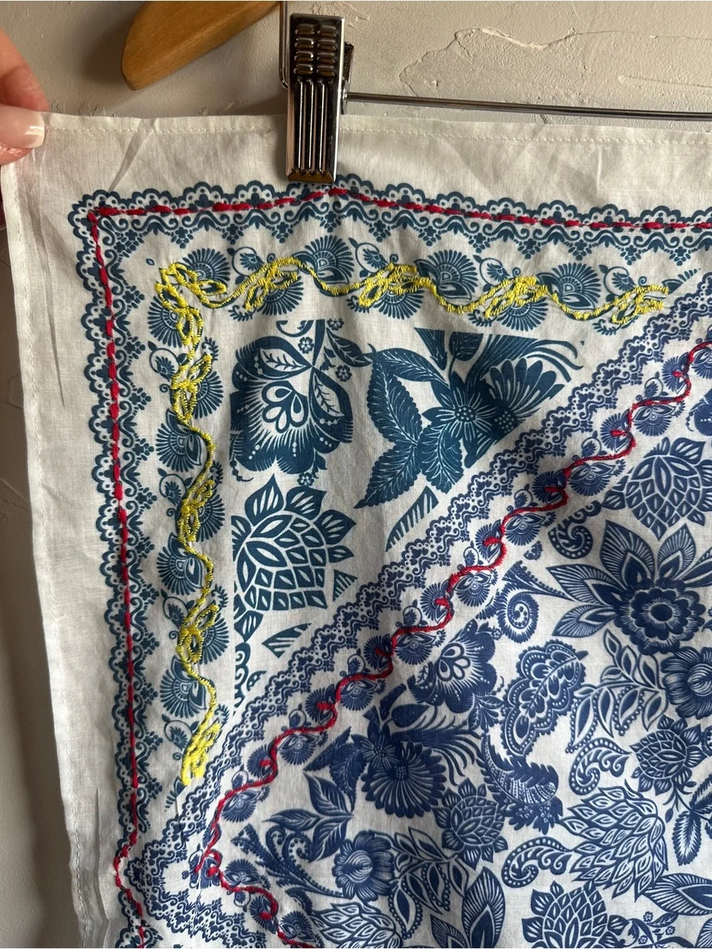 Boho Bandana Scarf Embroidered Floral Joie Cottagecore Folk 21x21